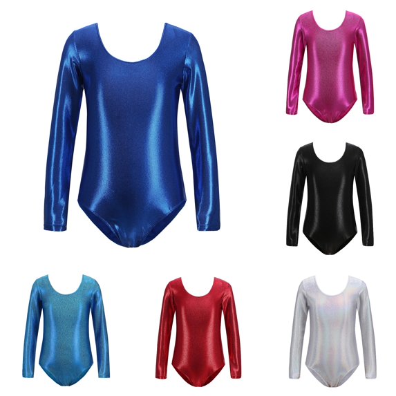 TBWNWG Girls Long Sleeved Gymnastics Leotard Shiny Dance Ballet Classic Yoga Bodysuit Tumbling Outfit for Wear