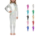 thumbnail image 1 of TBWNWG Girls Metallic High Neck Long Sleeve Performance Romper Glitter Gold Back Zipper Dance Stage Wear,Sizes 4-6 Years, 1 of 4