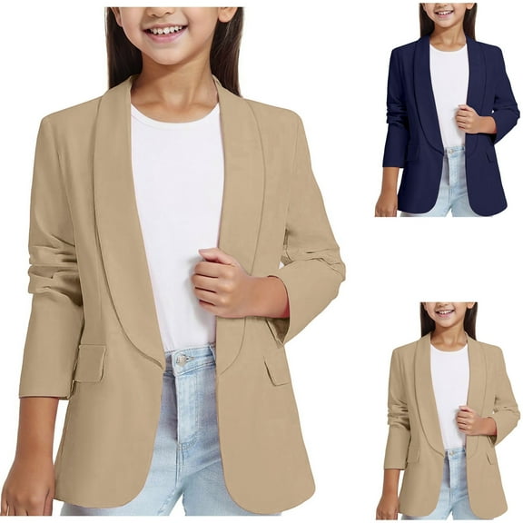 TBWNWG Girls' Outerwear Jackets & Coats,Girls Long Sleeve Shawl formal Suit Jacket Open Front Inner Pocket,Sizes 7-8 Years