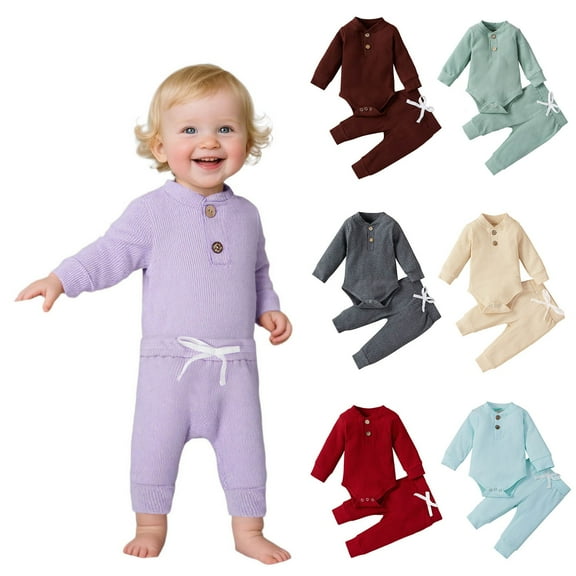 TBWNWG Girls Outfits Set Baby Girls Winter Outfits Warm Long Sleeve Romper Pants Two Piece Set Soft Comfy Toddler Clothes Daily Wear,Sizes 3-6 Months