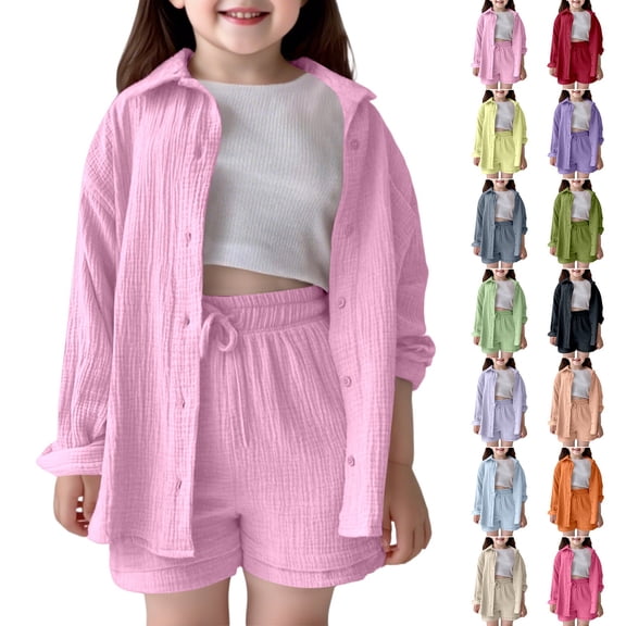 TBWNWG Girls Outfits Set Comfortable Casual Summer Fall Shirt and Shorts Set for Kids Toddler Girls Daily Wear Ideal for School Playground Activities,Size 11-12 Years