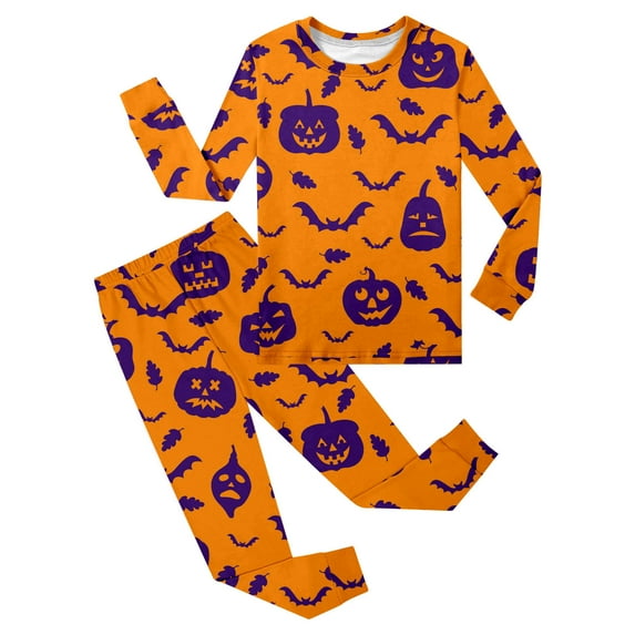 TBWNWG Girls Outfits Set Comfortable Pajama Set for Girls Long Sleeve Halloween Print Toddler Loungewear 2-8 Years Soft Sleepwear for Indoor Relaxation,Sizes 8-9 Years