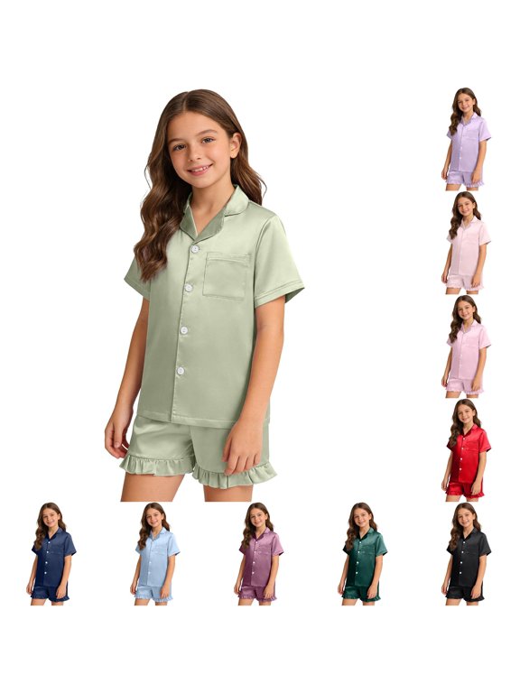 Girls Outfits Set Cool Comfortable Summer Kids Soft Viscose Loungewear Home Wear Children Short Sleeve Two Piece Pajamas For Daily Casual Indoor Relaxation
