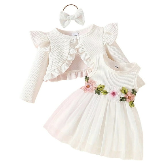 TBWNWG Girls Outfits Set Cute Casual Floral Dress Long Sleeve Jacket Baby Toddler Outfit Casual Wear for Up to 3 Years Old,Sizes 6-9 Months