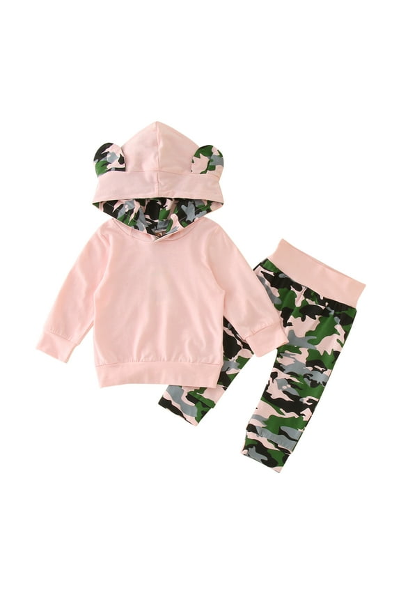Girls Outfits Set - Toddler Girls Winter Long Sleeve Hoodie Tops and Pants 2PCS Clothes Set for Babies with Print,Sizes 6-12 Months