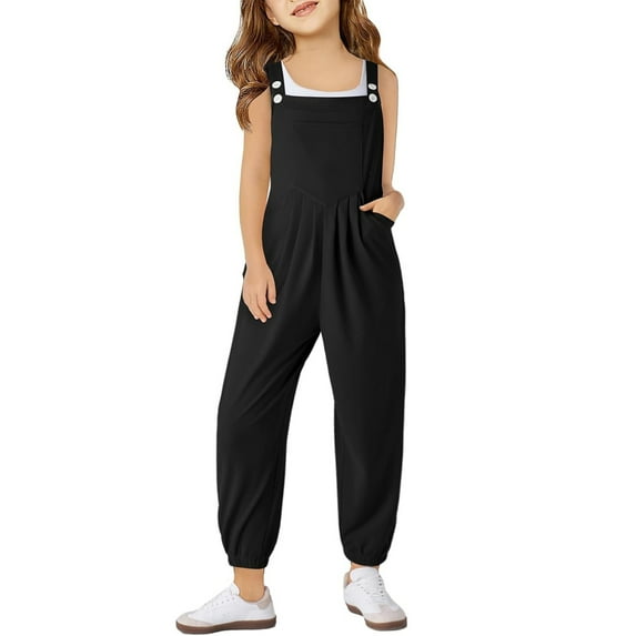 TBWNWG Girls' Overalls,Girls Overalls Kids Casual Sleeveless Linen Jumpsuit,Size 9-10 Years