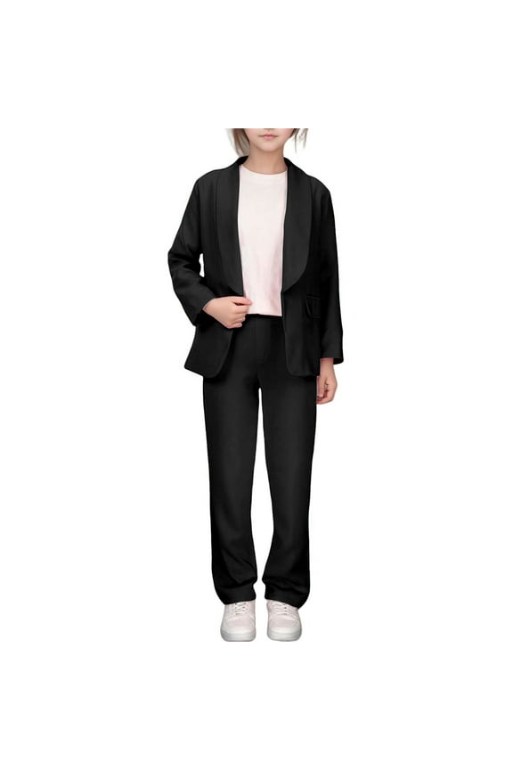 Girls Pant Suit,Girls Jacket Solid Color Lapel Suit Open Front Long Sleeve for Kids,Sizes 13-14 Years