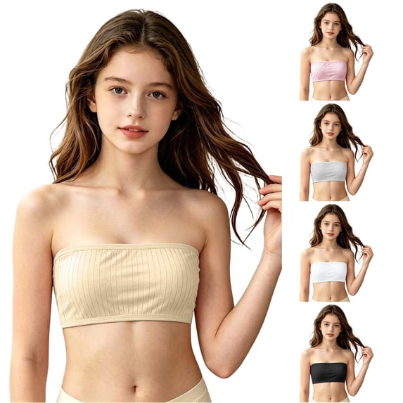 TBWNWG Girls Seamless Strapless Camisole Bra Top Built In Pads Summer Sweat Absorbing Breathable Vest Underwear,Sizes 10-14 Years