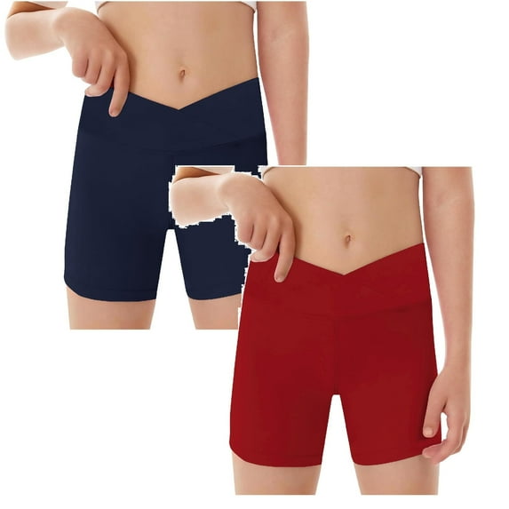 TBWNWG Girls Shorts Size 14 Slim V Cross Waist Short Leggings Bike Dance Gymnastics Shorts 2 Packs,Sizes 9-10 Years