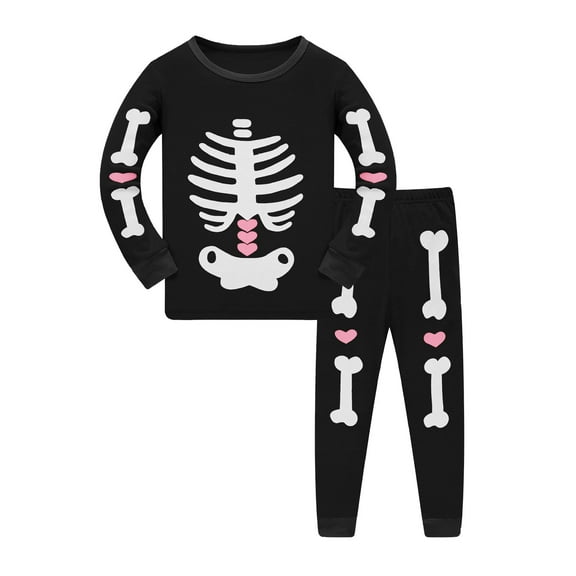 TBWNWG Girls Sleepwear & Robes Toddler Boys Girls Pajamas Halloween Skeleton Pattern 2 Piece Long Sleeve Sleepwear Clothes Set for Kids,Sizes 7-8 Years