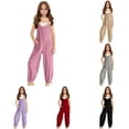 thumbnail image 1 of TBWNWG Girls Sleeveless Jumpsuit With Adjustable Spaghetti Straps Side Pockets Casual Summer Romper for Big Kids Comfortable Pull On Play Outfit,Sizes 11-12 Years, 1 of 9