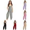 thumbnail image 1 of TBWNWG Girls Sleeveless Jumpsuit With Adjustable Spaghetti Straps Side Pockets Casual Summer Romper for Big Kids Comfortable Pull On Play Outfit,Sizes 13-14 Years, 1 of 9