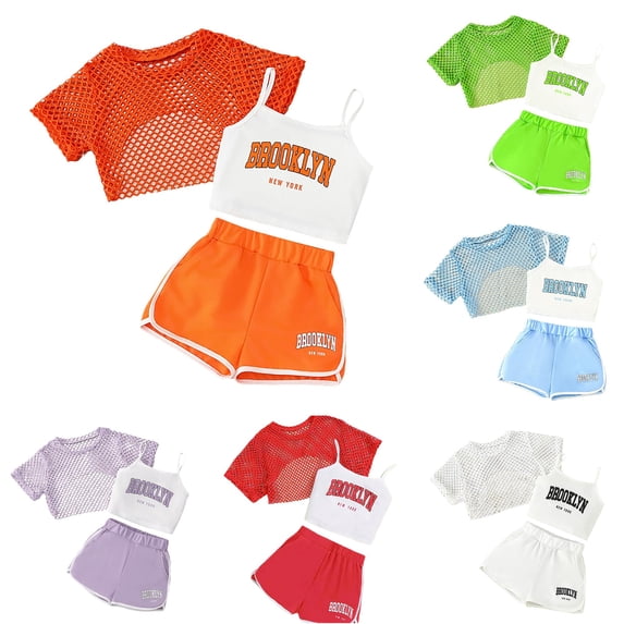 TBWNWG Girls Summer Outfits 3 Piece Set for Outdoor Activities Lightweight Breathable Casual Sleeveless Top Shorts Combo Ideal for Ages 8-14