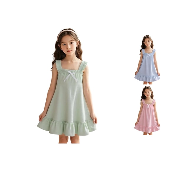 TBWNWG Girls Summer Sleeveless Sleep Dress for Girls Mid Length Nightgown CloudSoft Loungewear Backless Design Ideal for Daily Casual Comfort
