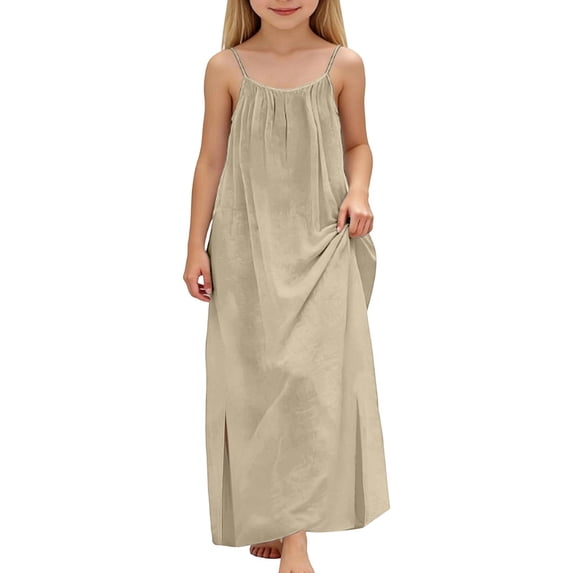 TBWNWG Girls Summer Sleeveless Spaghetti Strap Sun Dress with Flowy Skirt and Pockets for Casual Play Outfits,Size 5-6 Years