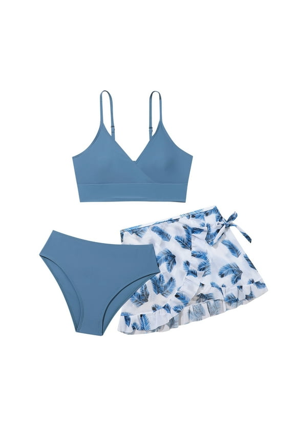 Girls' Swimwear,Girls' Swimsuit Summer 3 Piece Bathing Suits Beach Swimwear with Cover Up Skirt,Sizes 11-12 Years