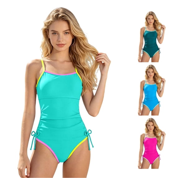 TBWNWG Girls Swimwear -Piece for Girls with Solid Color Contrast Knot Backless Design Sun UPF 50+ for Beach and Pool Activities Stylish and Cute