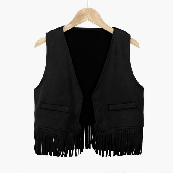 TBWNWG Girls Tops Casual Denim Fringe Vest for Everyday Wear Ideal for Outdoor and Play for Ages 3 to 12,Size 5-6 Years