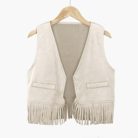 TBWNWG Girls Tops Casual Denim Fringe Vest for Everyday Wear Ideal for Outdoor and Play for Ages 3 to 12,Size 7-8 Years