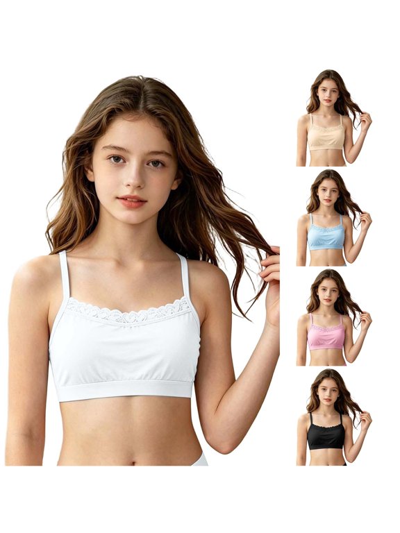 Girls Training Bra Seamless Vest Top for Tweens Breathable Half Camisole Lace Underwear,Size 7-12 Years