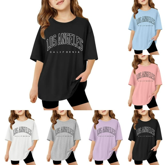 TBWNWG Girls Tshirt Children Kids Girls Letter Printed Short Sleeve T Shirts Kids Oversized Tops,Size 7-8 Years