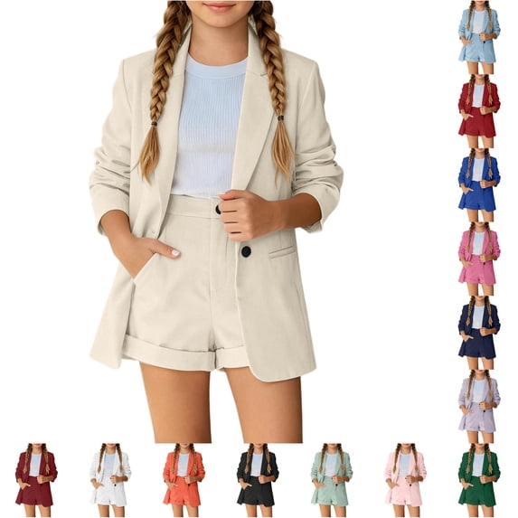 TBWNWG Girls Two Piece Button Down Long Sleeve Short formal Outfit for Everyday Casual School Spring Summer Girls Age 3 to 14