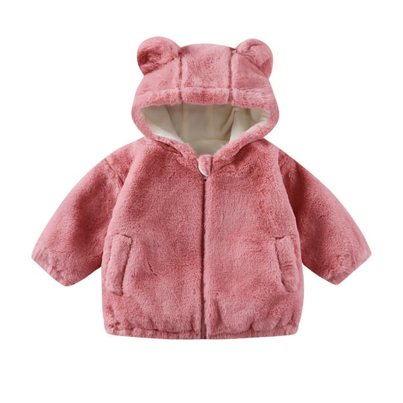TBWNWG Girls Winter Coat Soft Hooded Jacket Cute Ears Zip Up Outerwear for Toddlers Kids Comfortable Fall Winter Apparel,Size 18-24 Months