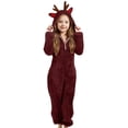 thumbnail image 1 of TBWNWG Girls Winter Hooded Romper Jumpsuit Soft Reindeer Design Warm Cozy Playwear For Toddler Kids,Size 2-3 Years, 1 of 6