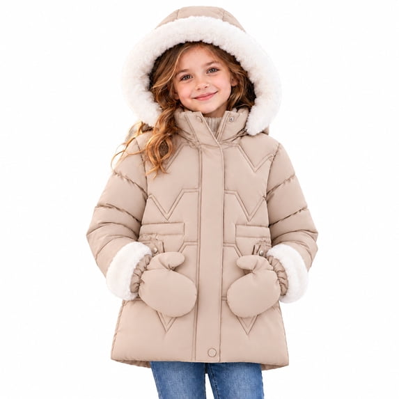 TBWNWG Girls Winter Padded Coat with Gloves Warm Long Jacket