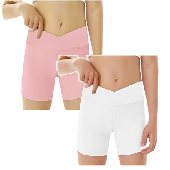 TBWNWG Gymnastics Shorts for Girls Slim V Cross Waist Short Leggings Bike Dance Gymnastics Shorts 2 Packs,Sizes 7-8 Years