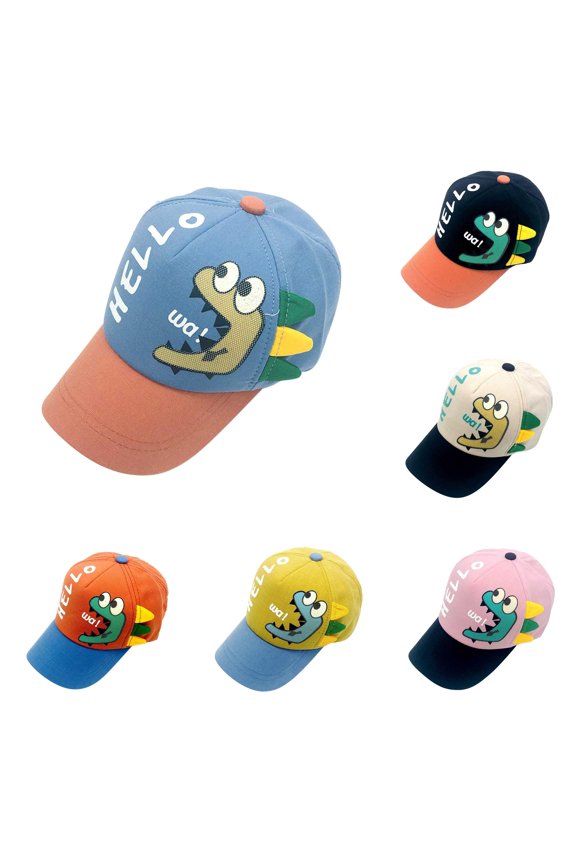 Kids Dinosaur Letter Print Baseball Cap Korean Style Adjustable Sun Hat UPF50+ Outdoor Spring Summer,Size 2-8 Years