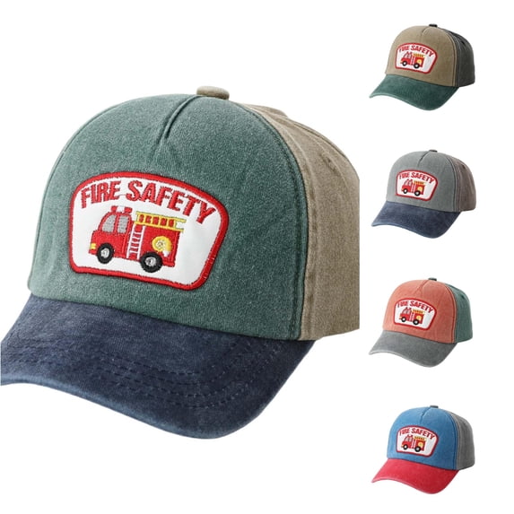 TBWNWG Kids Firetruck Embroidered Baseball Cap Adjustable Washed Trucker Hat Summer Sun Sports Outdoor Accessories for Boys Girls Age 2-8,Size 2-8 Years