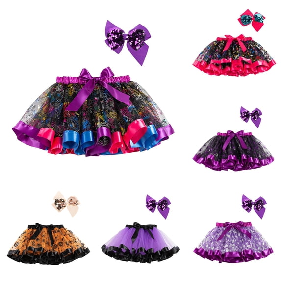 TBWNWG Kids Girls Halloween Party Dance Ballet Skirt and Bow Hairpin Set for Girls Skirts,Size 5-8 Years