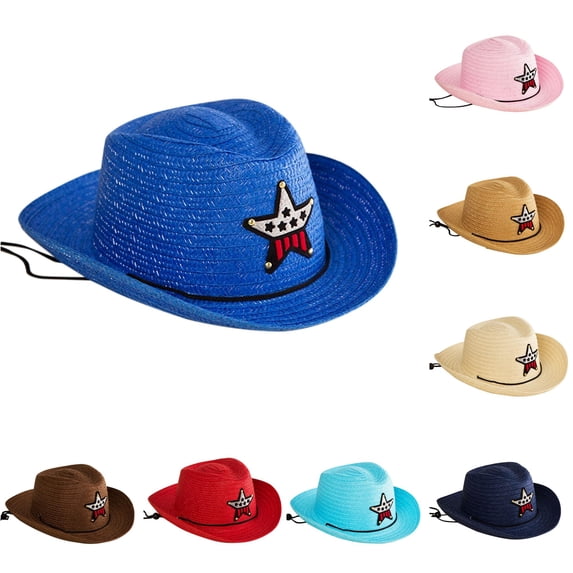 TBWNWG Kids Hats Caps Summer Sun Straw Western Cowboy Hat for Beach Girls Boys Child Toddler Youth Ages 2 To 6 Years,Size A