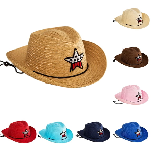 TBWNWG Kids Hats Caps Summer Sun Straw Western Cowboy Hat for Beach Girls Boys Child Toddler Youth Ages 2 To 6 Years,Size A
