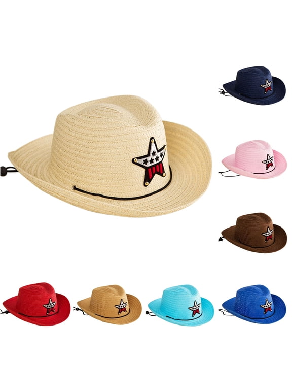Kids Hats Caps Summer Sun Straw Western Cowboy Hat for Beach Girls Boys Child Toddler Youth Ages 2 To 6 Years,Sizes A