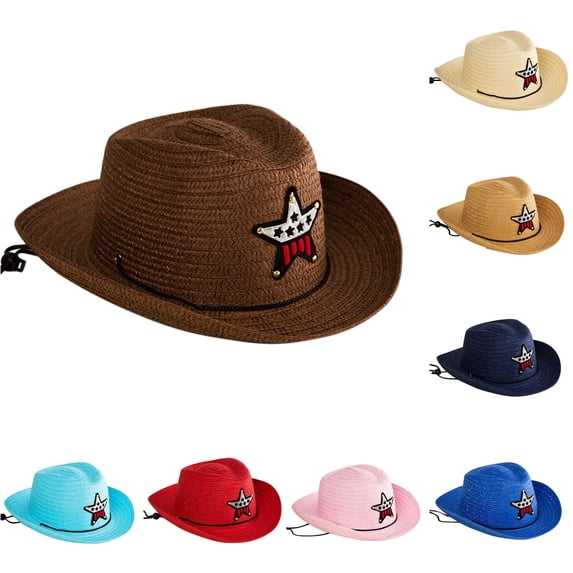 TBWNWG Kids Hats Caps Summer Sun Straw Western Cowboy Hat for Beach Girls Boys Child Toddler Youth Ages 2 To 6 Years,Sizes A
