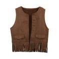 thumbnail image 1 of TBWNWG Kids Open Front Suede Fringe Vest 70s Tassels Jacket Cardigan (Brown,11-12 Years), 1 of 7