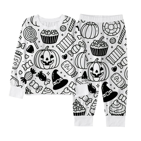 TBWNWG Kids Pajamas Boys Comfortable Pajama Set for Kids Featuring DIY Halloween Print Long Sleeve Style Ideal for Daily Relaxation and Cozy Nights,Size 6-7 Years