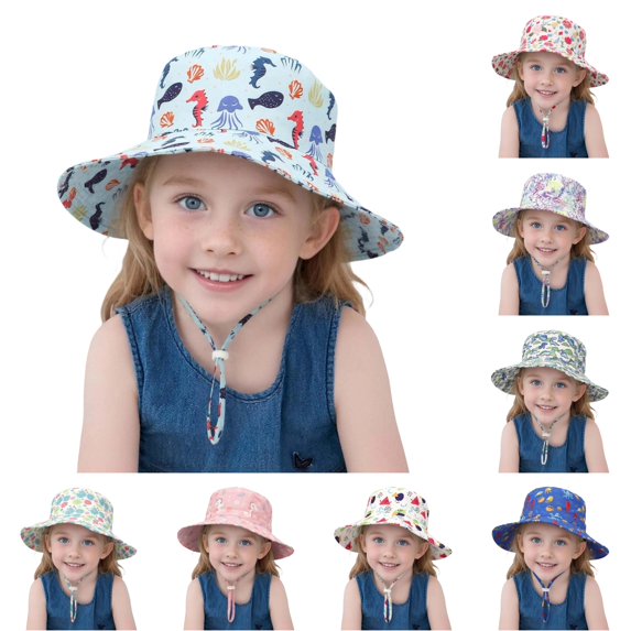 TBWNWG Kids Sun Hat Breathable Fisherman Cap Summer Beach Toddler Outdoor Casual Protective Wide Brim Adjustable Lightweight for Boys Girls,Sizes 6-24 Months