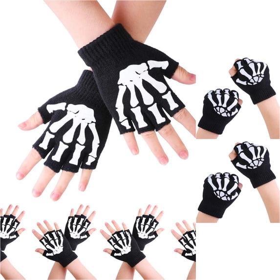 TBWNWG Kids Warm Knitted Skeleton Fingerless Pairs Dark Glow in The Mitten,One Size