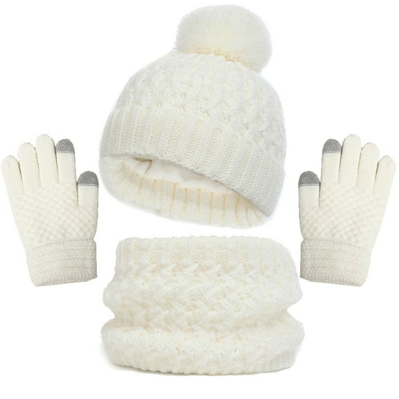 TBWNWG Kids Winter Hat Gloves Scarf Set for Children Accessories with Pom Neck Warmer Gaiter and Lined Mittens for Toddlers,Size 1-6 Years