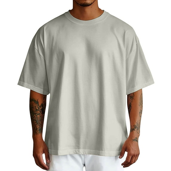 TBWNWG Men T Shirts Male Summer Pure Oversized Shirt Solid Color Large Size Short Sleeve Round Shoulder Sleeve Top,Sizes L