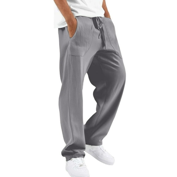 TBWNWG Men's Casual Pants - European And Casual Linen Hop Beach Pants For Men Comfortable Loose Fit Foreign Trade Sports Pants Sizes M