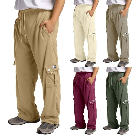 TBWNWG Men's Casual Pants Male Fitness Running Trousers Drawstring Loose Waist Solid Color Pocket Sweatpants for Active,Size S