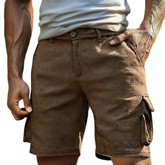 TBWNWG Men's Casual Pants Retro Cowboy Cargo Shorts Relaxed Fit Suede Leather with Functional Pockets for Parties and Outdoor Activities,Sizes 2XL