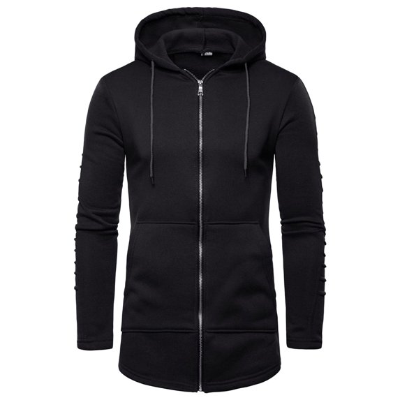 TBWNWG Men's Casual Ruched Sleeve Zipper Pocket Long Sleeve Hoodie with Drawstring for Fashionable Warmth,Size L