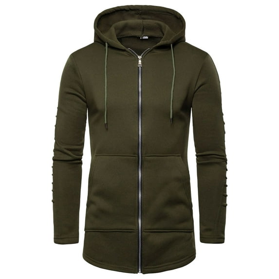 TBWNWG Men's Casual Ruched Sleeve Zipper Pocket Long Sleeve Hoodie with Drawstring for Fashionable Warmth,Size L