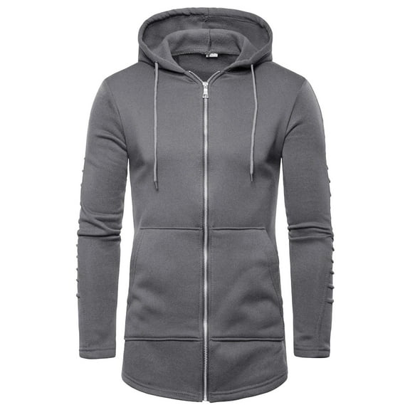 TBWNWG Men's Casual Ruched Sleeve Zipper Pocket Long Sleeve Hoodie with Drawstring for Fashionable Warmth,Sizes XL