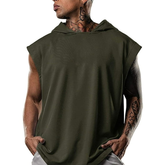 TBWNWG Men's Fitness T Shirt Training Pullover Sports Leisure Sleeve Hooded Vest Solid Color for,Size XL
